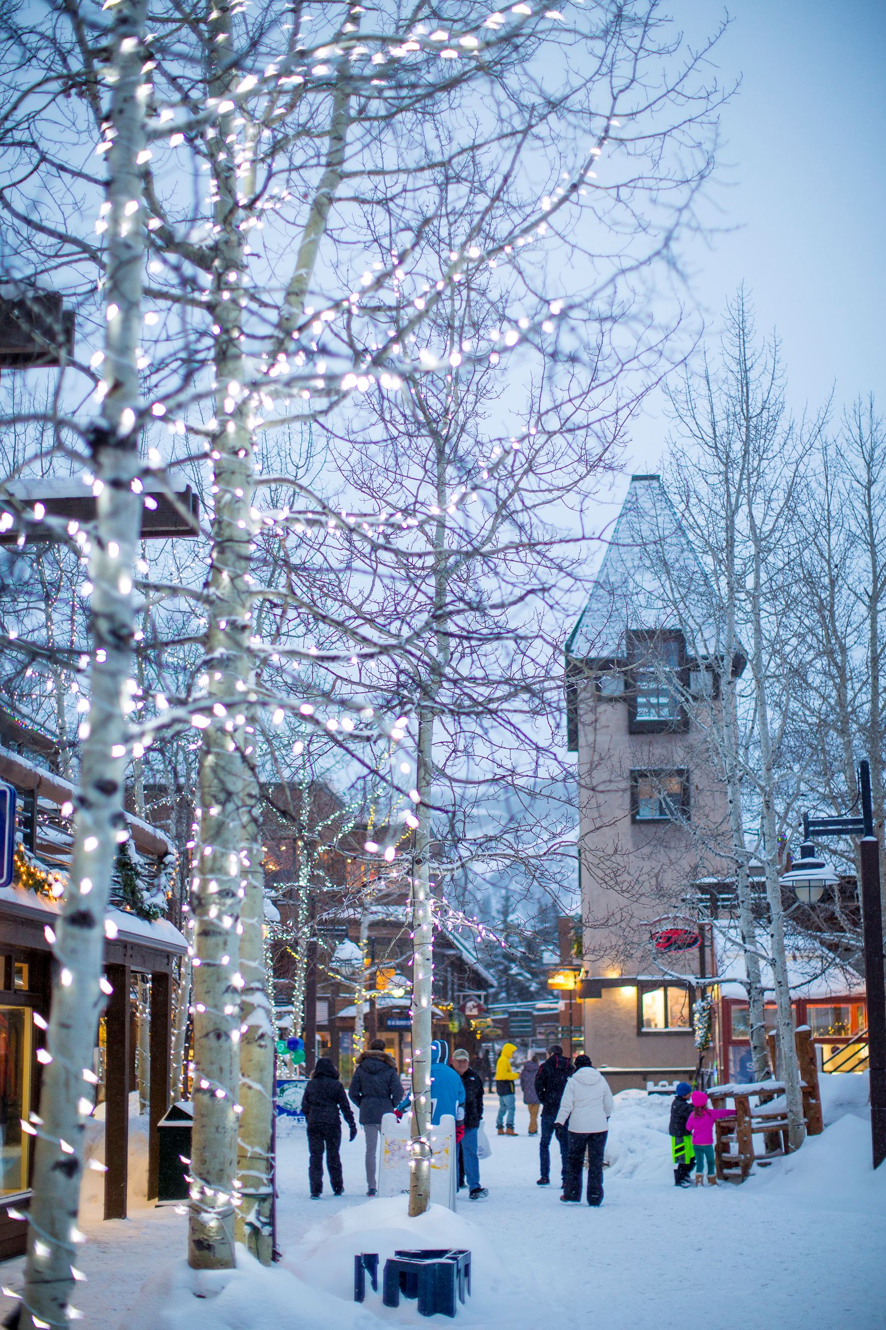 snowmass mall in the winter, with snow on ground