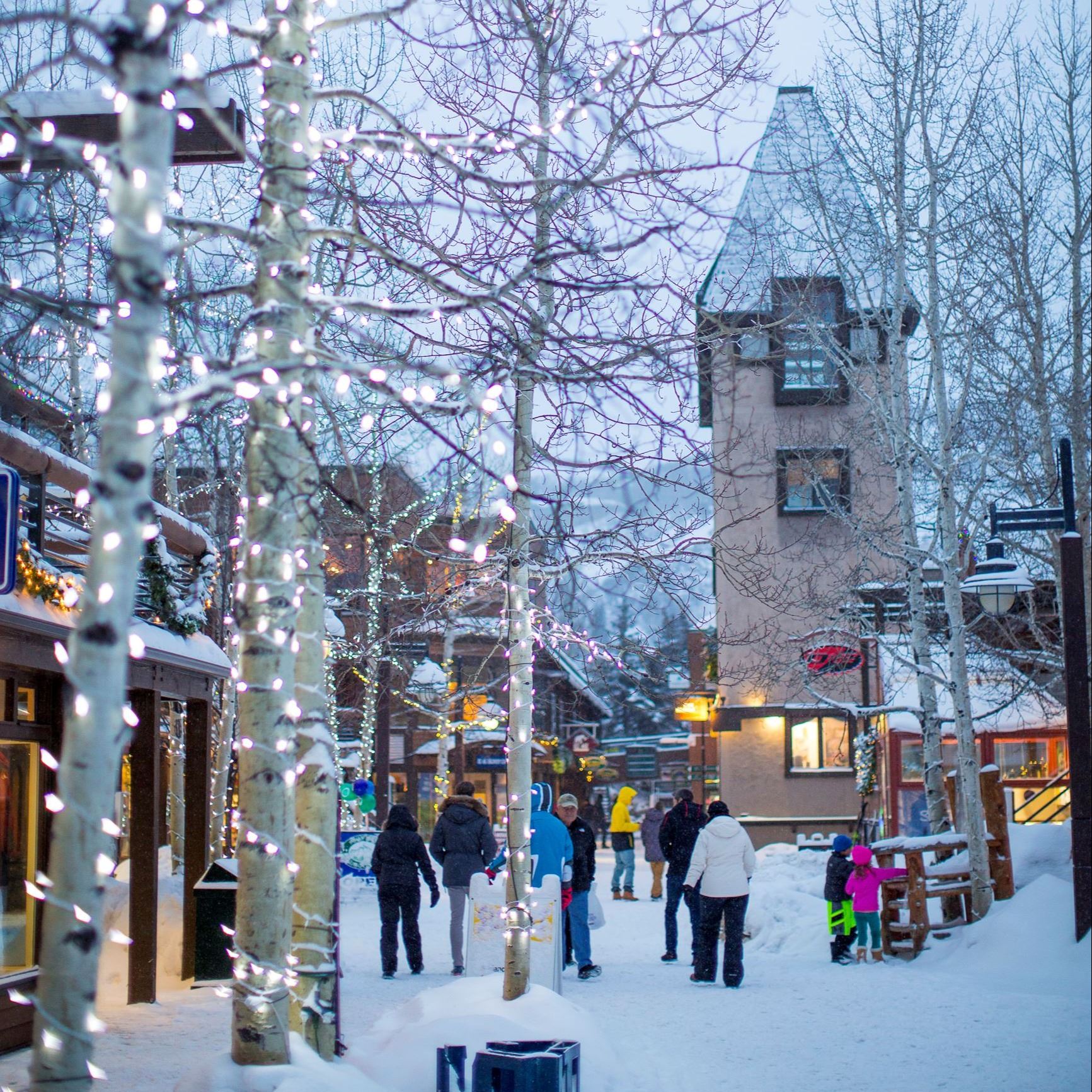 snowmass mall in the winter, with snow on ground